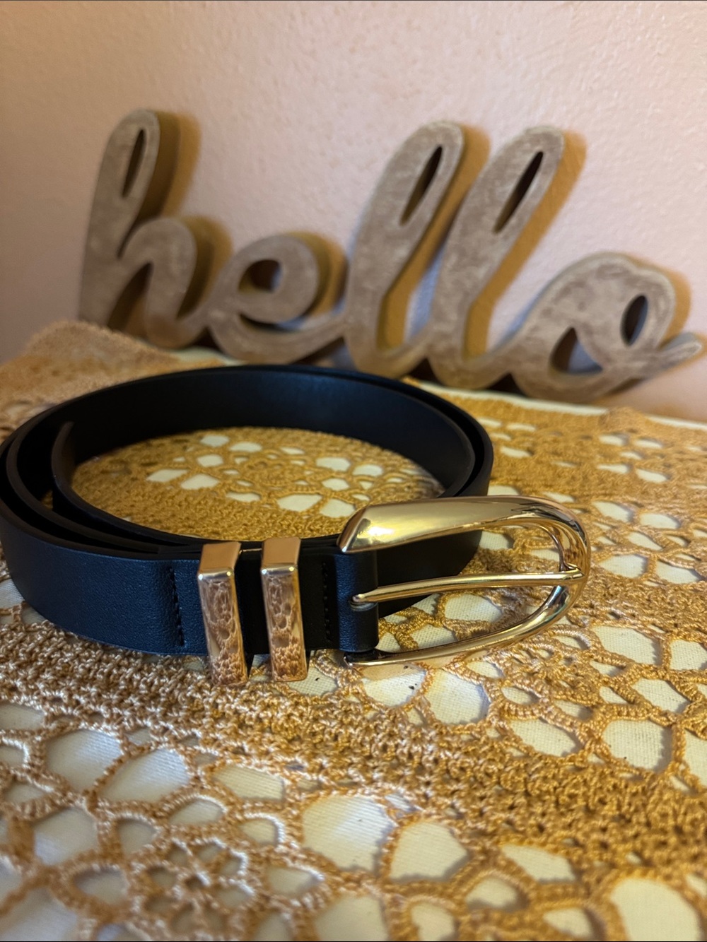 Classic Black Men’s Belt with Gold Buckle